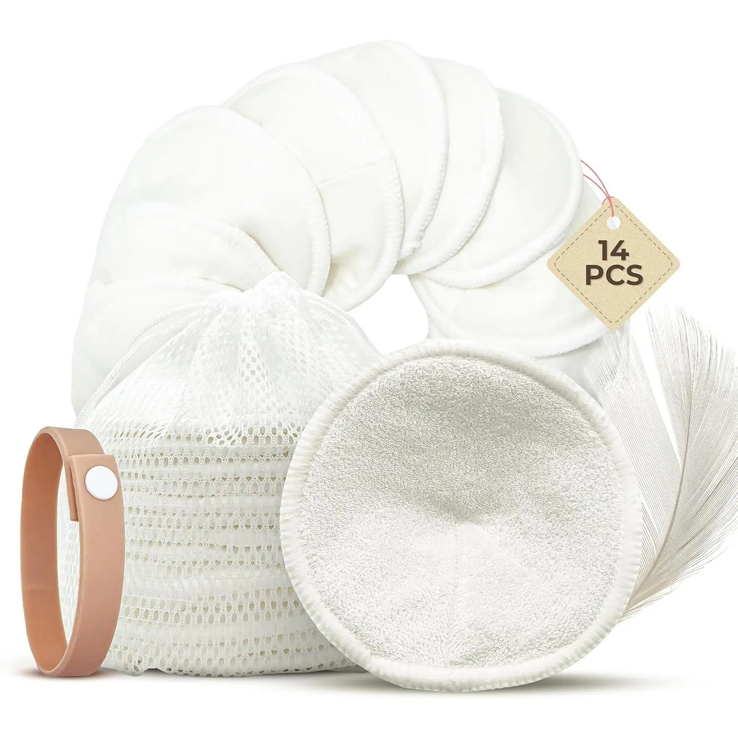 Reusable Nursing Pads 14 Pack - Ultra Soft Washable Breast Pads with Laundry Bag & Nursing Clip Bracelet - Hypoallergenic, Absorbent for Breast Milk Leaks(Gift)