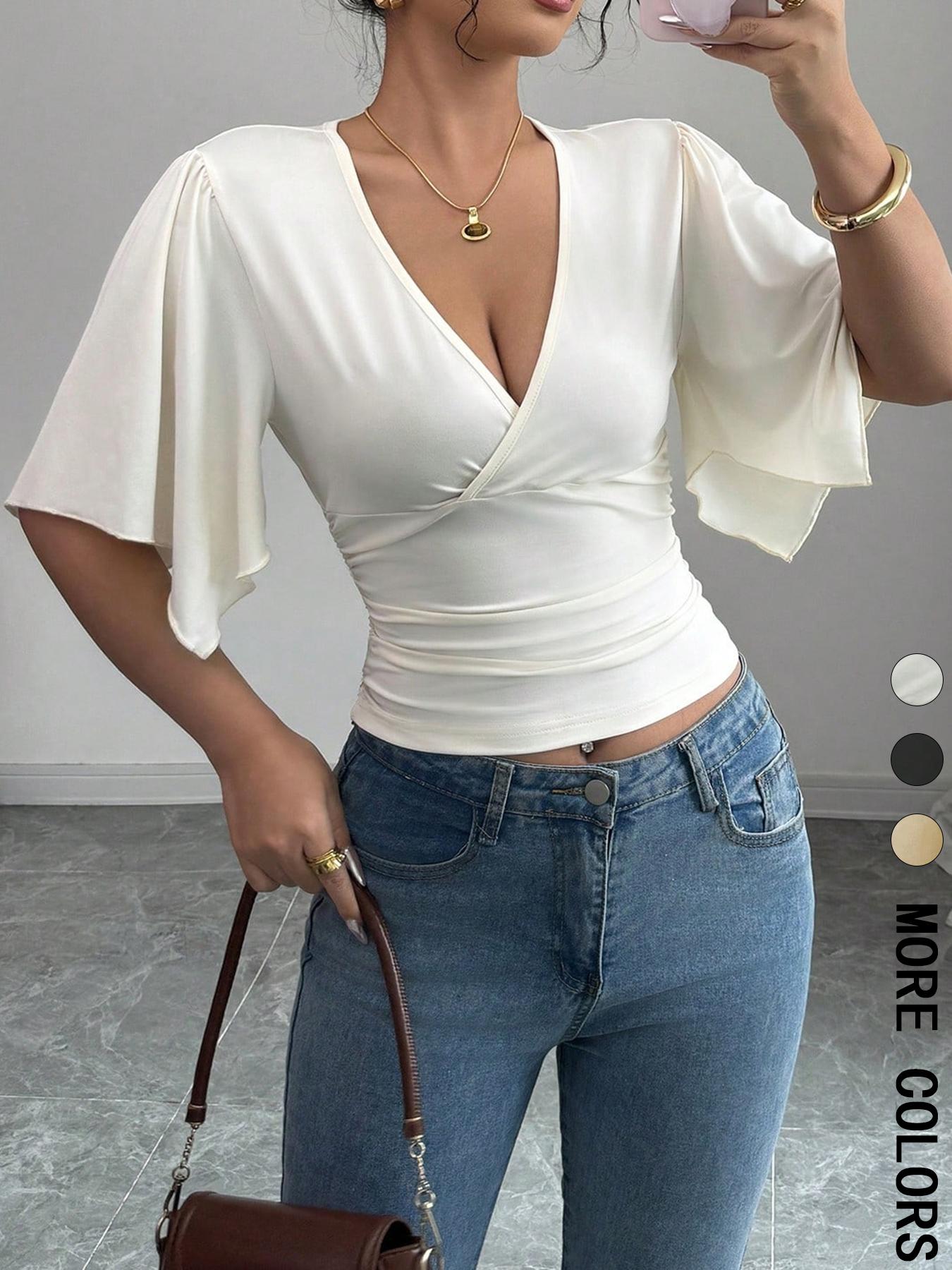 Women's Plain Tee, Elegant T-shirt Top for Daily Holiday Vacation Wear, Ladies Clothes for Summer