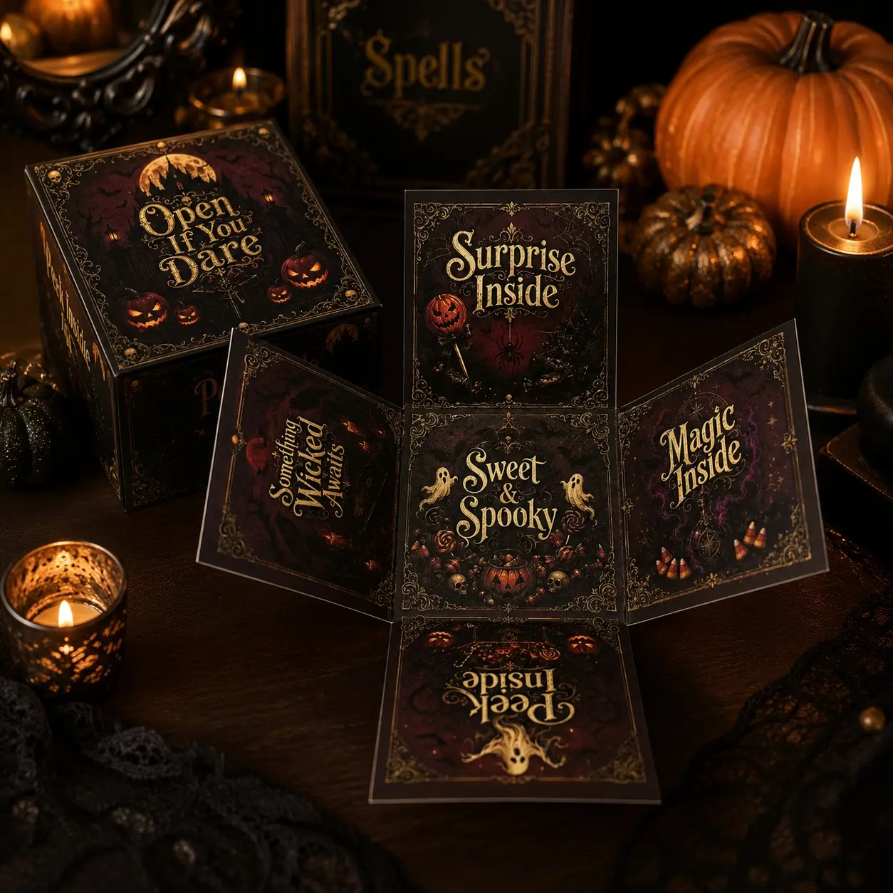 4pcs Halloween Explosion Gift Boxes, Creative Unfolding Surprise Box, Lidded Gift Packaging, Halloween Theme Party Decor, Candy & Gifts