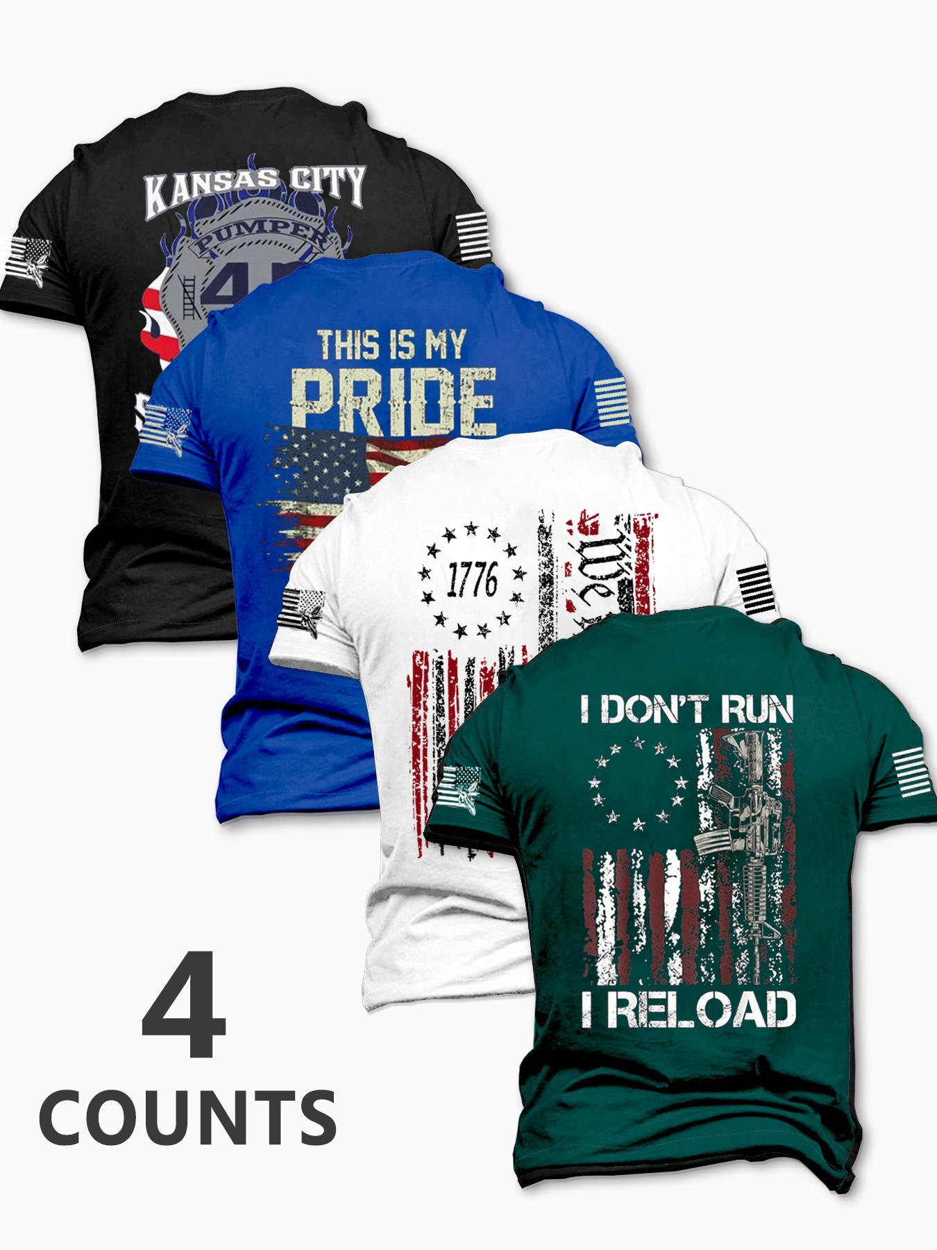 Men's Flag Print Round Neck Tee, Regular Fit Casual Streetwear Short Sleeve Crew Neck T-Shirt for Summer, Men's Top for Daily Wear