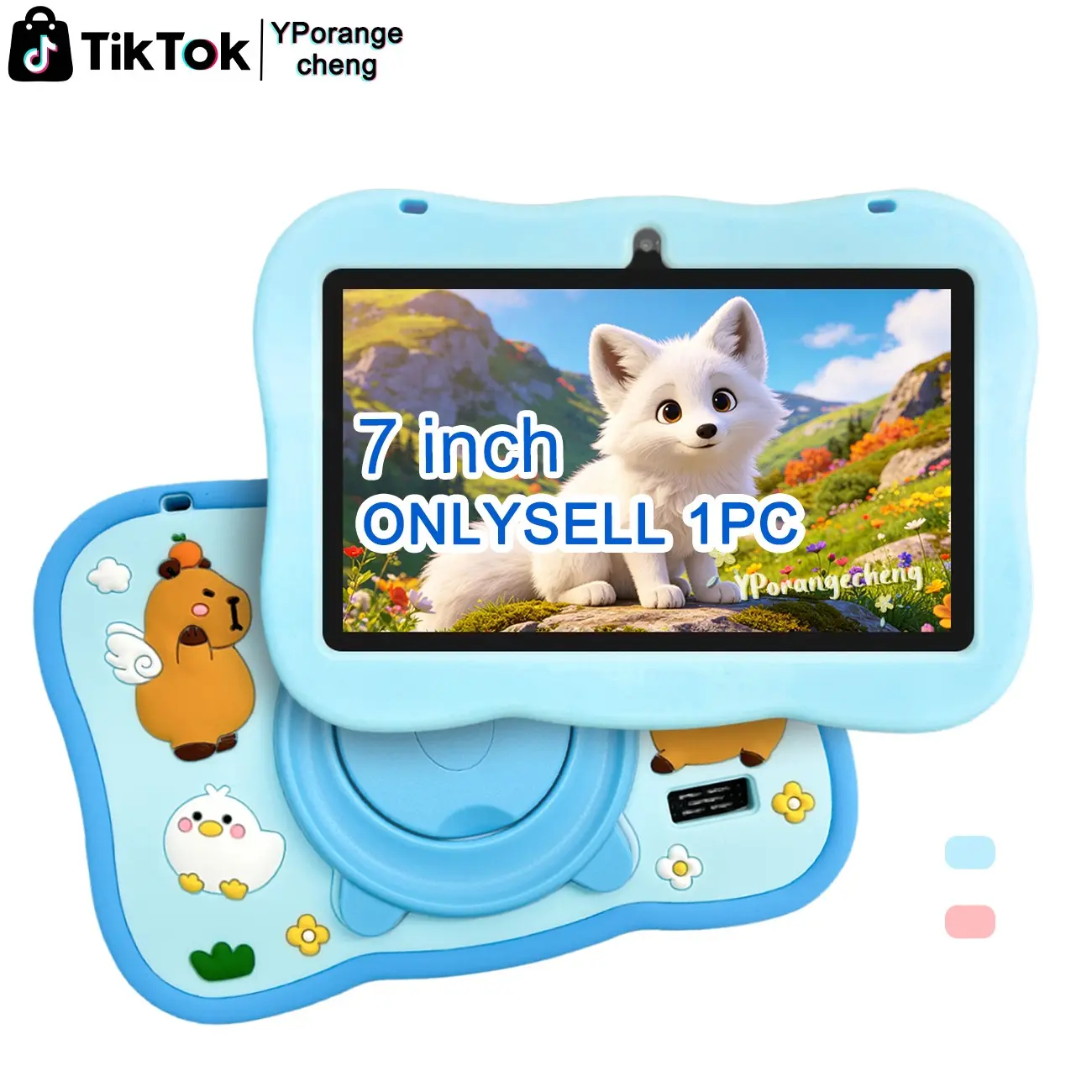 New Father's Day 7 Inch Android Kids Learning Tablet, Educational Apps, Dual Cameras, Portable Shockproof with Parental Control, Kids Toy Gift for Birthday & Christmas, Pink & Blue, USB Cable Included, No Power Adapter