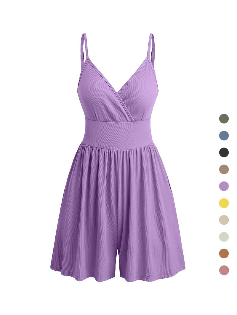 Valentine's Day Women's Plain Backless Wrap Cami Romper, Casual Adjustable Spaghetti Strap Wide Leg Romper, Summer Outfits 2024, Ladies Clothes for Daily Wear