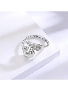 Elegant and minimalist baby's footprint ring with engraved letters is a mother's gift suitable for wearing at team banquets