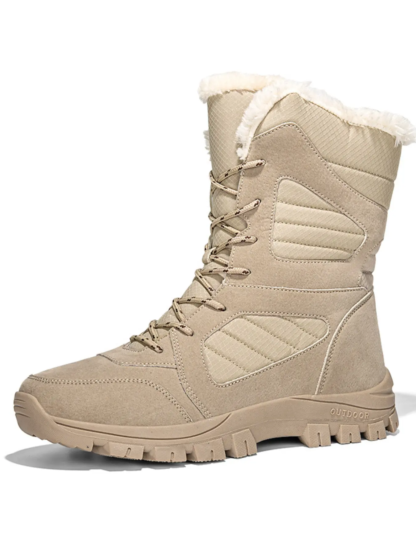 Unisex Mid-Calf Winter Snow Boots, Durable Composite Leather, Adjustable Laces, Warm Fleece Trim, Non-Slip Sole, Perfect for Outdoor Activities