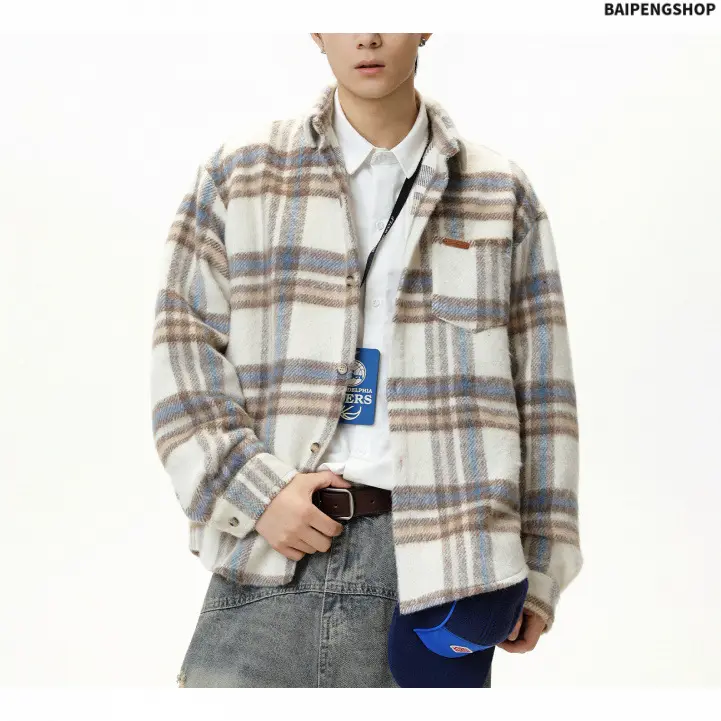 [Please Purchase A Size Up]Men's Plaid Print Button Front Fleece Jacket, Regular Fit Long Sleeve Pocket Casual Outerwear, Warm Soft Fall Winter Menswear Coat, Ideal for Daily Wear & Outdoor Activities
