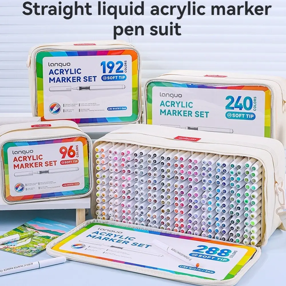 Languo Acrylic Marker Pen Set, 288/240/192/96 Colors, Soft Tip, Ink Refillable, Layering, Non-See-Through, Writing & Highlighting, Art Supplies, School Gift