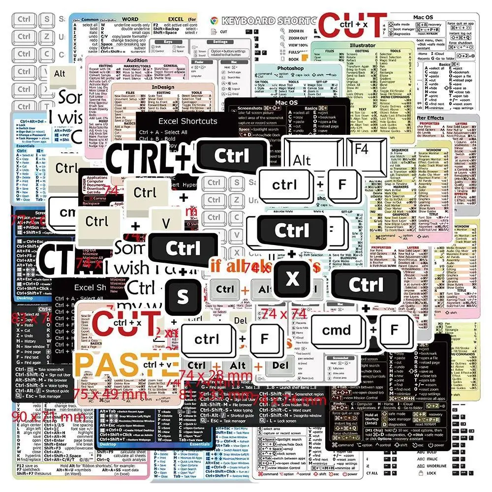 30Pcs Quick Reference Shortcut Stickers for Windows, Word/Excel, Adobe Photoshop - Fit for Laptops or PCs, Shortcut Guide