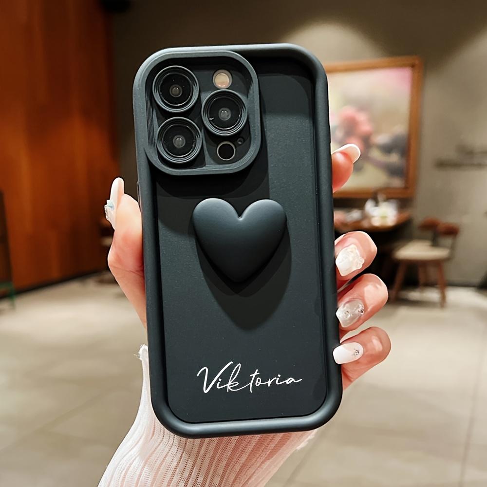 Personalized Custom Big Letters Customized Name Minimalist Anti Fall Phone Case Compatible With iPhone 17 E Air Pro ProMax iPhone16 15 14 Plus 13 12 Mini 11 X XS XR Luxury Acrylic 3D Love Heart Soft Pattern DIY Shockproof Gift