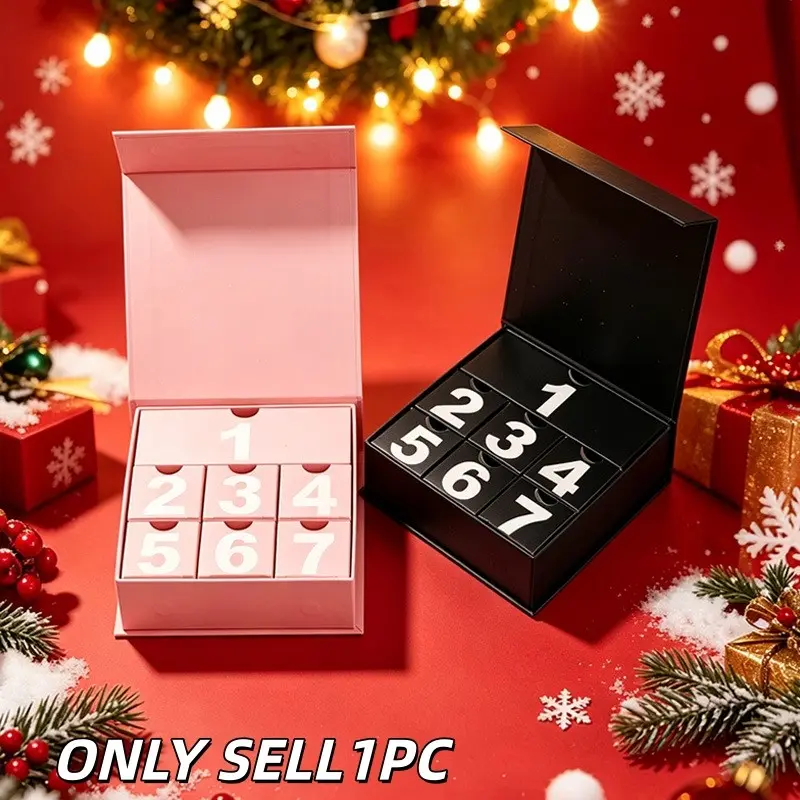1PC Christmas Advent Calendar Gift Box, 7‑Day Countdown Box, Fillable Empty Storage Box for Candy & Jewelry, Christmas Holiday Party Gift Packaging