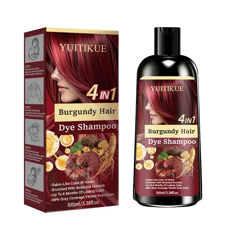 Yuitikue Burgundy Hair Dye Shampoo 100ML, Natural Herbal Formula, Covers 99% Hair, Long-Lasting 6 Months, Repairs Damaged Hair