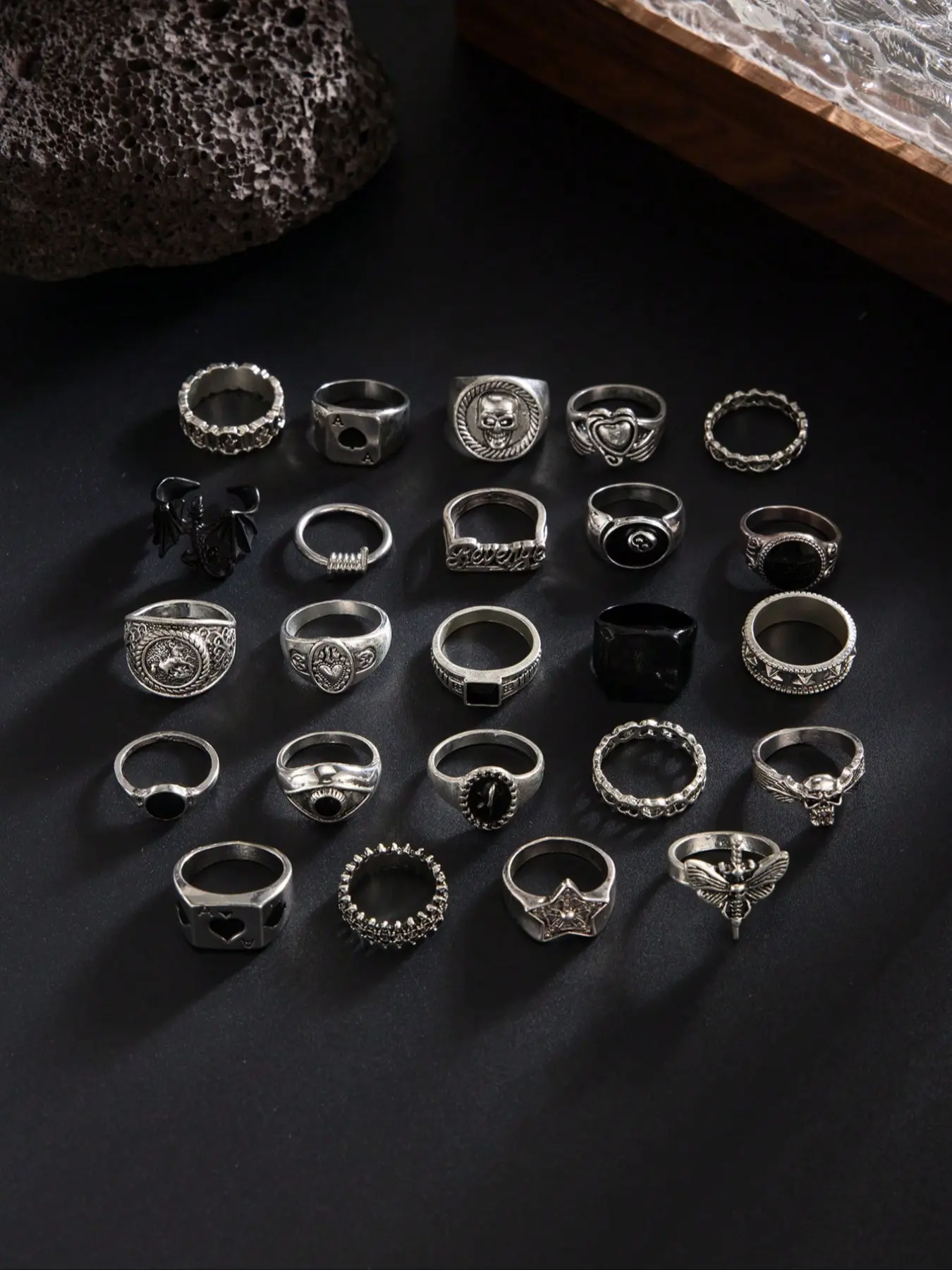 Men's Gothic Drip Oil Stackable Rings Set, Cool Streetwear Y2K Fashion Accessory, Punk Style Alloy Metal Jewelry, All Seasons