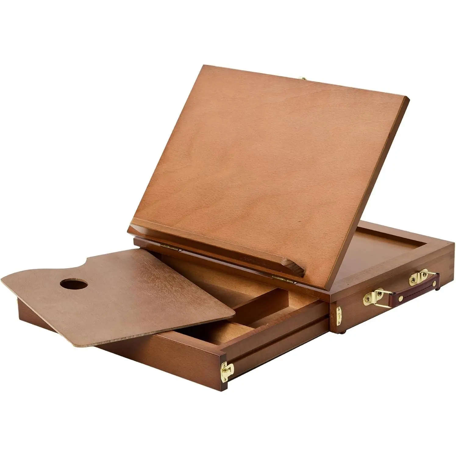 Wooden Tabletop Easel with Drawer: Solid Beech Wood Pochade Box with Storage & Sketching Board - Portable Painting Easel for Artist, Art Students, Beginners & Kids, Canvas up to 11" × 14"