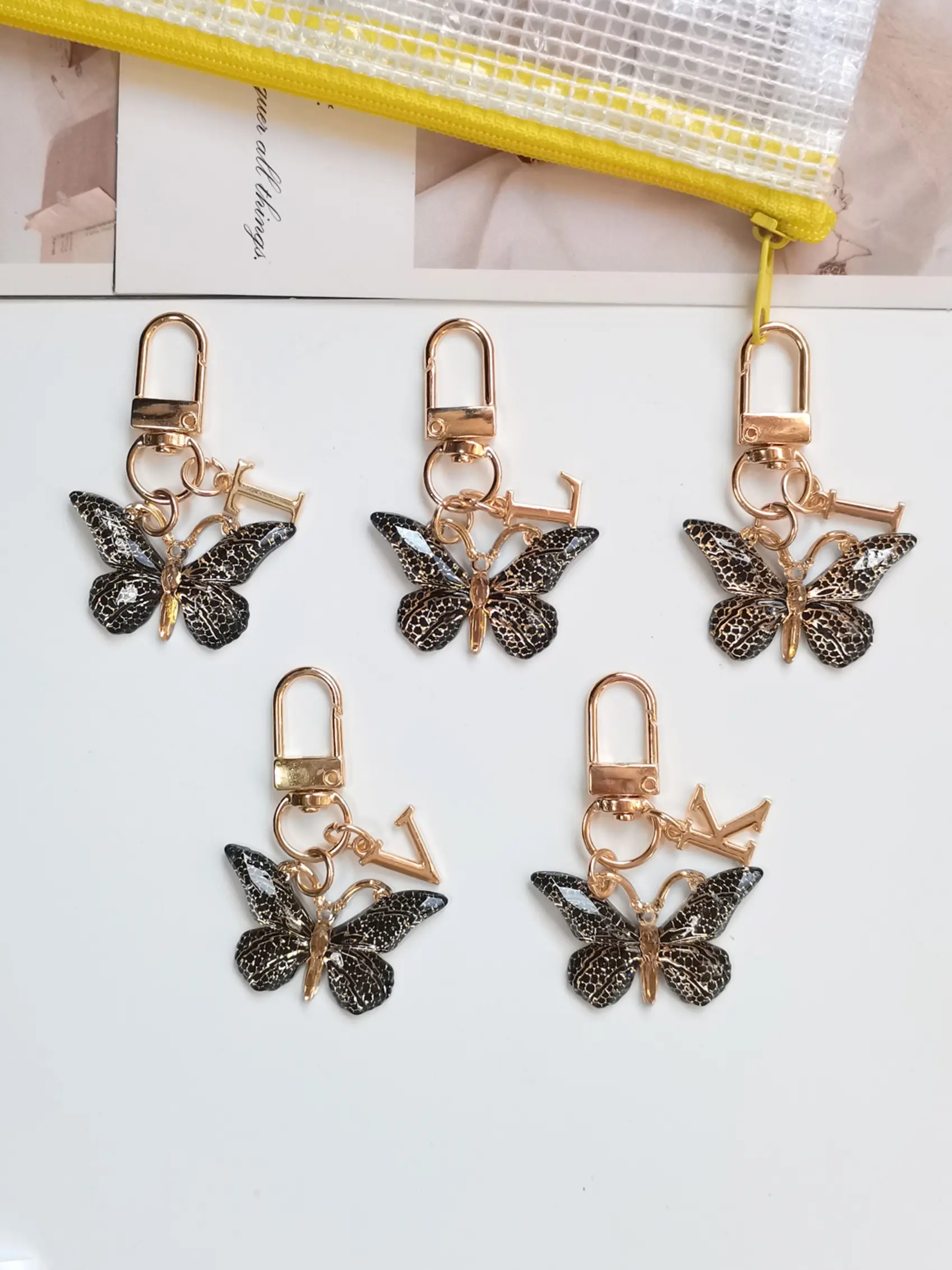 Gradient Butterfly Pendant + Letter Keychain, Customizable A–Z Initials, Mother’s Day, Graduation, Teacher’s Day