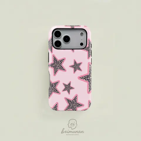 Pink Sweet Girl Style iPhone Case - 2-in-1 Durable Protective Cover, Personalized Star & Leopard Print, MagSafe Compatible, Classic Protection for iPhone 18/17/16/15/14/13/12/11 Pro Max/Plus/Pro, Mobile Phone Accessory