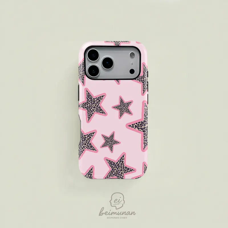 Pink Sweet Girl Style iPhone Case - 2-in-1 Durable Protective Cover, Personalized Star & Leopard Print, MagSafe Compatible, Classic Protection for iPhone 18/17/16/15/14/13/12/11 Pro Max/Plus/Pro, Mobile Phone Accessory