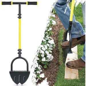 Edger Lawn Tool Manual, Manual Half Moon Edger with Double V-Shaped Serrated   and  Handle, Edging Tool for Landscaping, Sidewalks, Lawn Border, Flower Bed and Yard