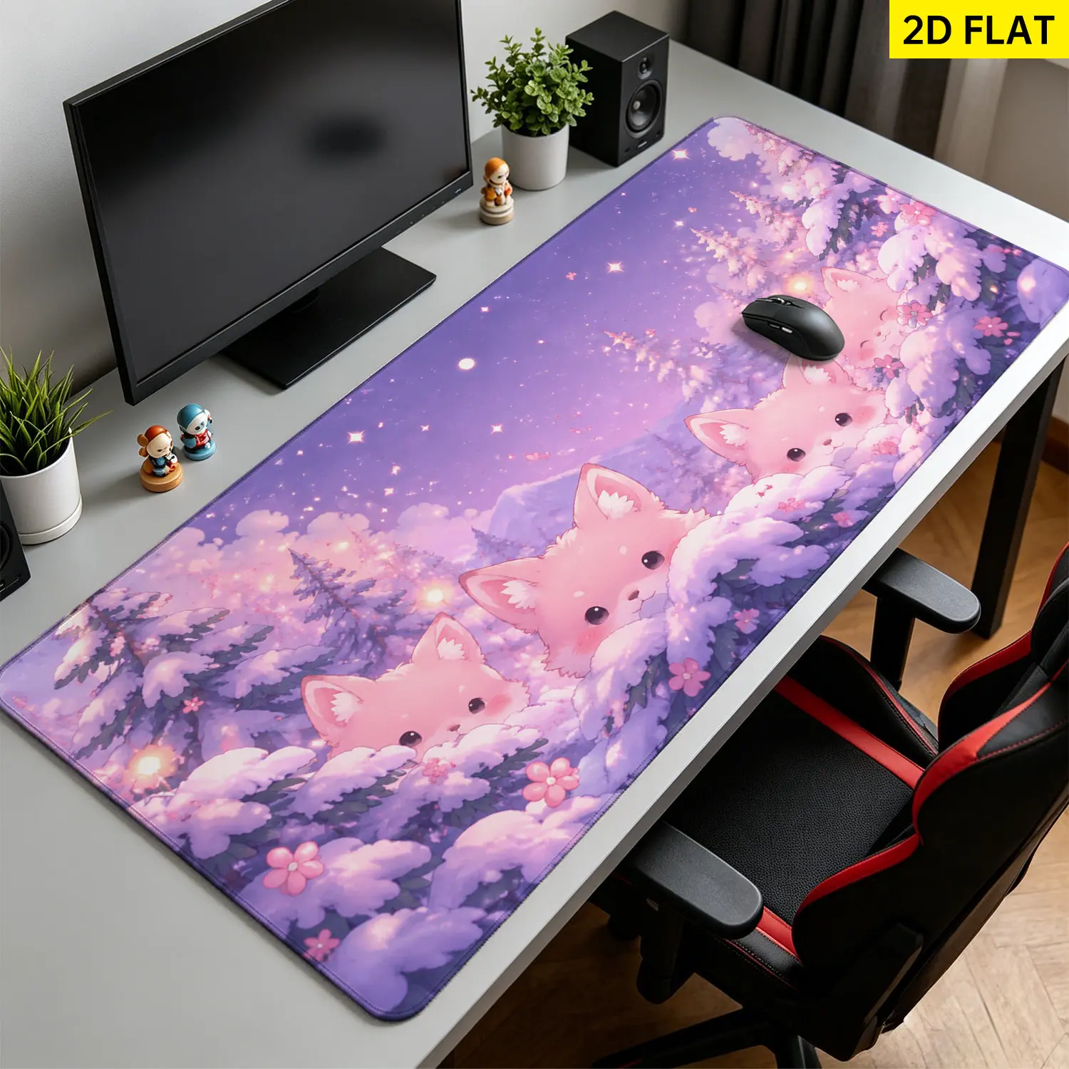 Extra Large pink winter forest fox Mouse Pad,Non Slip Rubber Pad,Desktop Decoration Drotection Pad,Washable,Lock Edge Multi Size,Premium Multipurpose Mousepad For Home,Office,Gift for Family and Friends