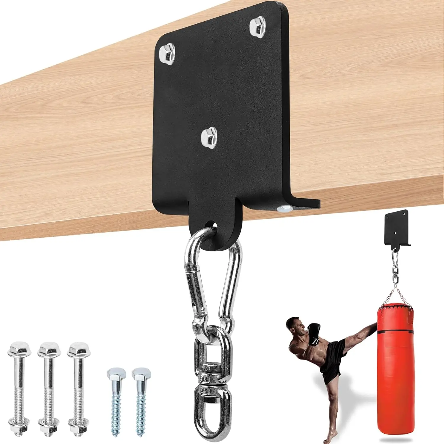 Heavy Punching Boxing Bag Hanger - Heavy Duty Bag Hanger Bracket,360 °   Rotation Wall Ceiling Mount Wood Beam Hook for Boxing Muay Thai Training,Aerial Yoga Swing & Hammock