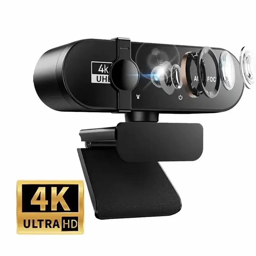 4K Network USB Webcam with Privacy Cover, Auto Focus, Automatic Exposure, USB Port, 360° Rotate, Universal Compatibility