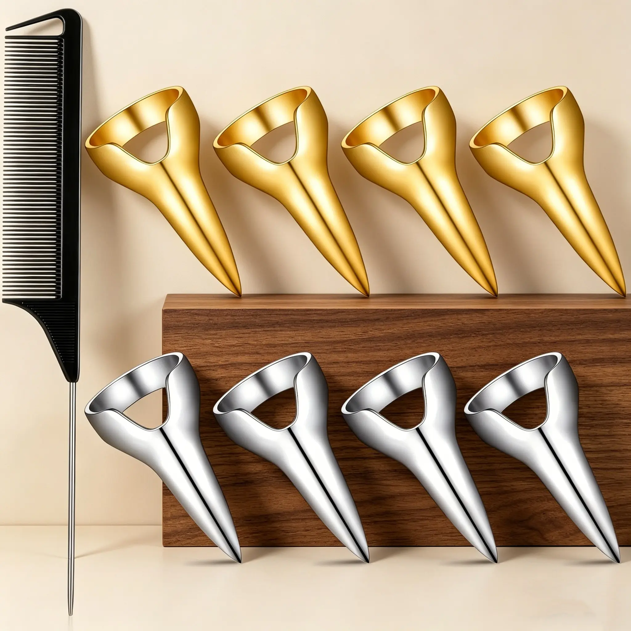 9-Piece Hair Styling Kit, Heatless Styling Tools, Includes Steel Needle Tail Comb and 8 Finger Detachment Tools, Personal Home Hair Styling Set