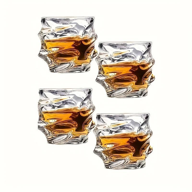 Glass Whisky Glass, 4 Counts Creative Design Whisky Glass, Reusable Premium Drinking Glasses for Home Kitchen Party, Bar Utensils