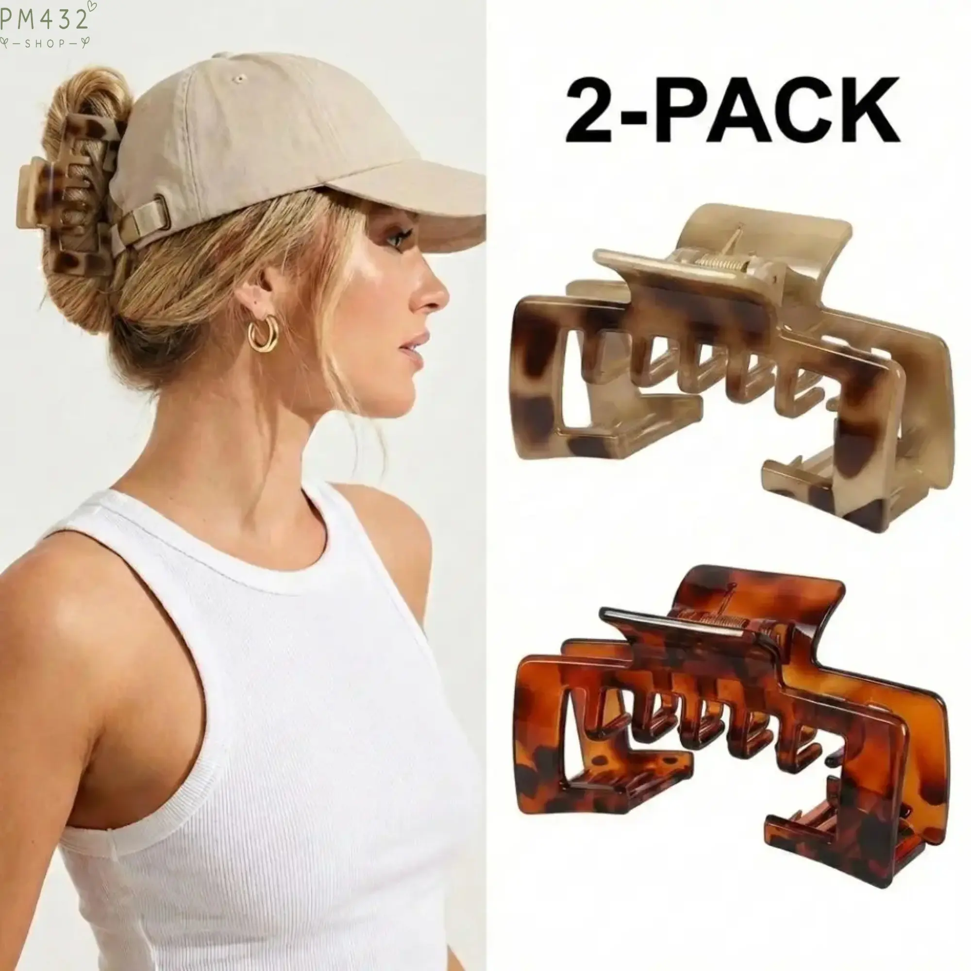 2 Pack Hat Hair Claw Clips for Women, Strong Hold Baseball Cap Hair Accessories, No Slip Styling Clips for Thick Hair, Cute Trendy Hat-Friendly Hair Clips for Daily Hairstyles, Outdoor Activities, Travel and Gifts for Her