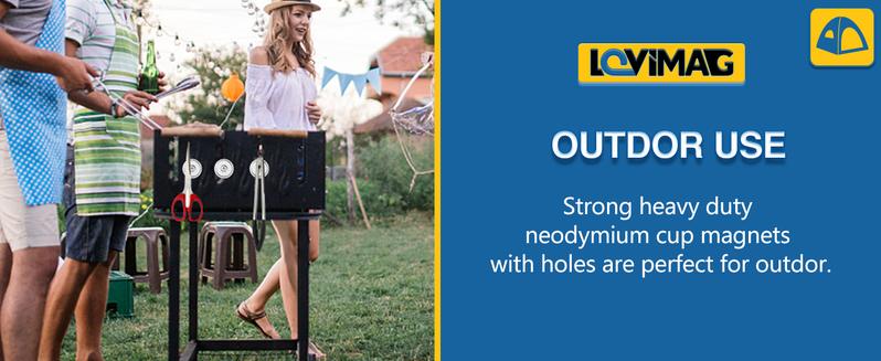 Strong Neodymium Cup Magnets, Waterproof, Rare Earth, 150lb+ Pull Force, Silver, 6 Pack with Screws for Wall Mounting, Hanging, Lifting Tools