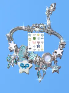Cute Blue Star Charm Bracelet, Whirlpool Star Bracelet, Blue Bow Bracelet, DIY Girl Bracelet, Adorable Star Design, Fashionable Accessory