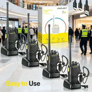 One-Click Pair Walkie Talkies 4 Pack with Type-C Charging Dock, JUCJET Rechargeable Two-Way Radios with Lithium-ion Battery & Headsets, Portable Outdoor Radio