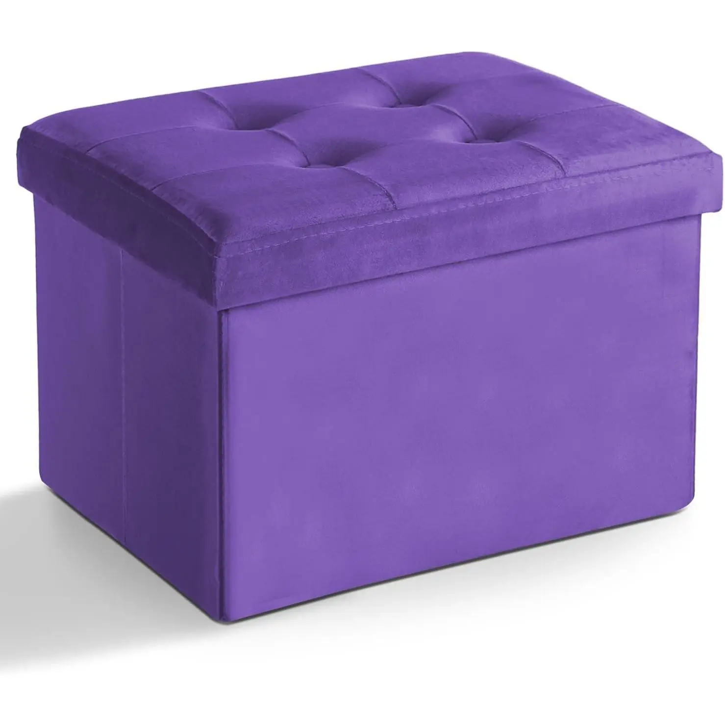 Storage Ottoman Folding Foot Stool Velvet Foot Rest with Padded Modern Ottoman with Storage for Living Room Puppy Step Stool 17x13x13in(Purple)