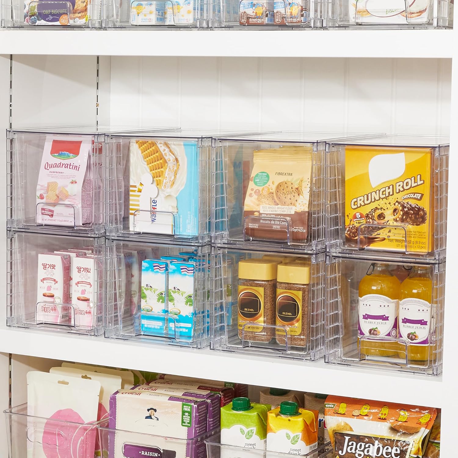 2Pack Large Stackable Kitchen Pantry Storage Drawers, Clear Organizer Bins with Handles,  Drawer Organizers for Kitchen Pantry, Bathroom Undersink, Cabinet Organization and Storage