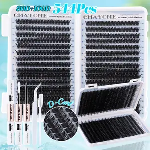 640/608/544 Clusters Thick Individual Lash Kit, 10D-150D Mix Density, w/ Glue & Tools, 12-18mm Mix Lengths, Dramatic, Eye-Enhancing, Natural Curl, DIY Lash, For Daily, Outdoor, Dates, Festivals, Spring Fest Stock-Up, Eyelash Extensions
