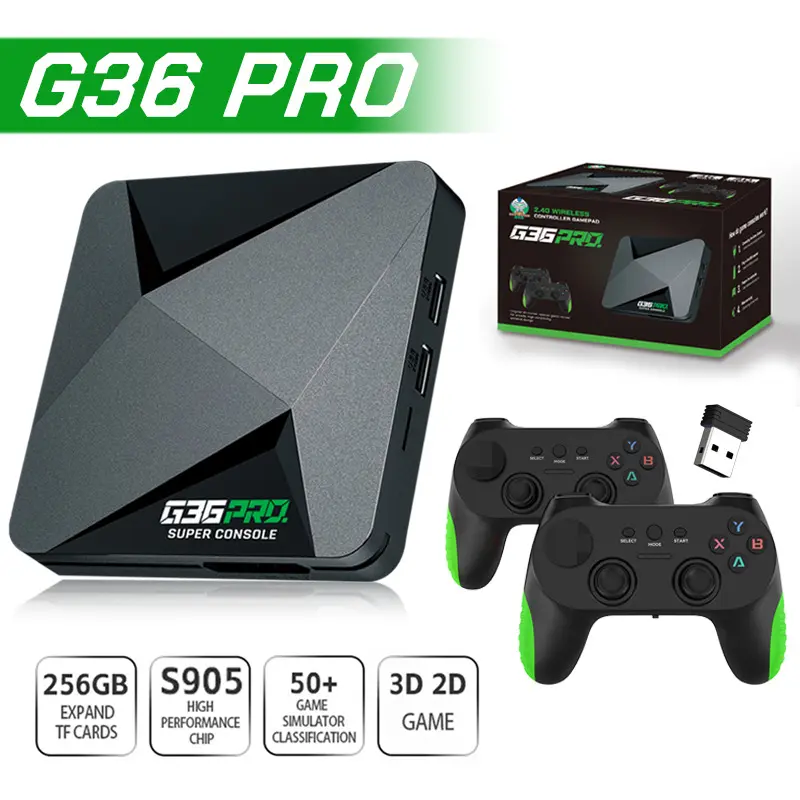G36 PRO Super Game Console 256GB with 120000+ Classic Retro Games For PS1/GBA/MD/CPS S905 Chip Dual System 4K HD TV Box With Dual 2.4G Wireless Controllers, 50+ Emulators 3D Retro Arcade Plug And Play Home Family Gaming Box