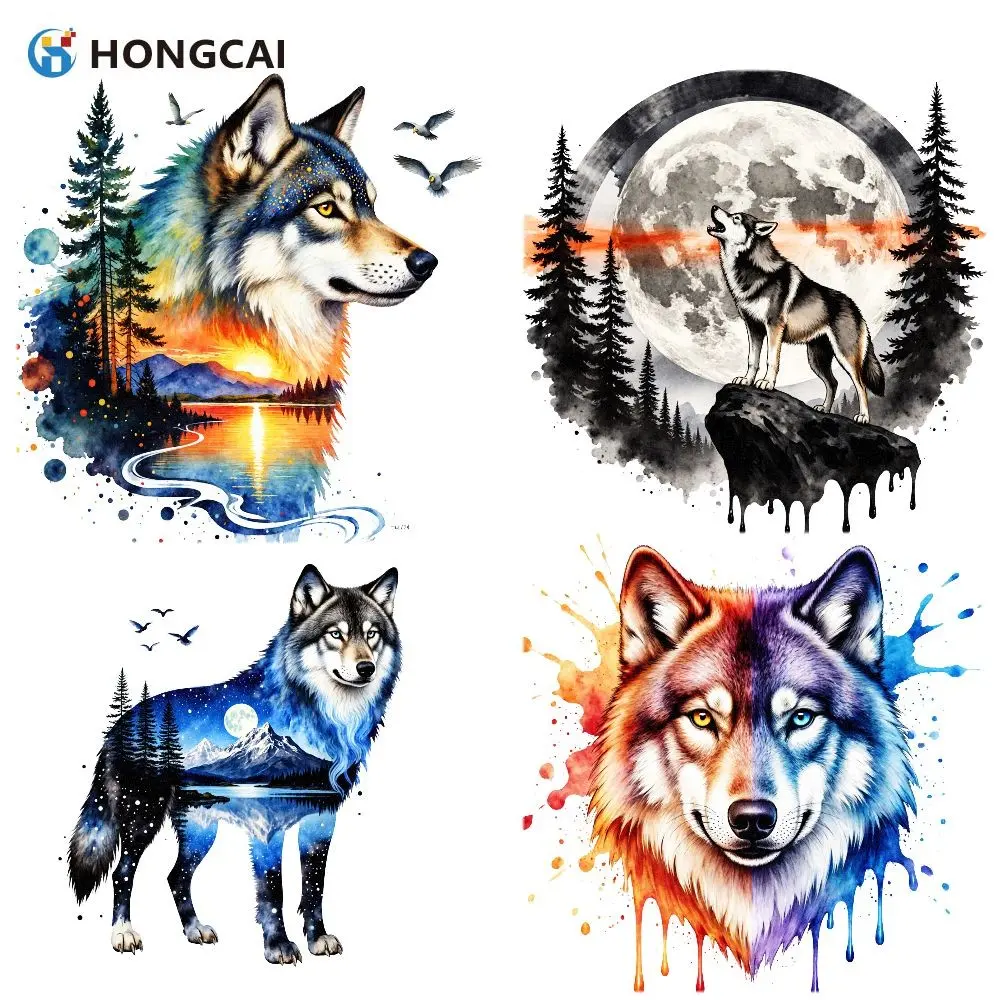 Trendy American Splatter Wolf Heat Transfer Sticker, DIY Fashion Accessories, No Cutting, Easy to Use, Perfect for Beginners, Retro Style