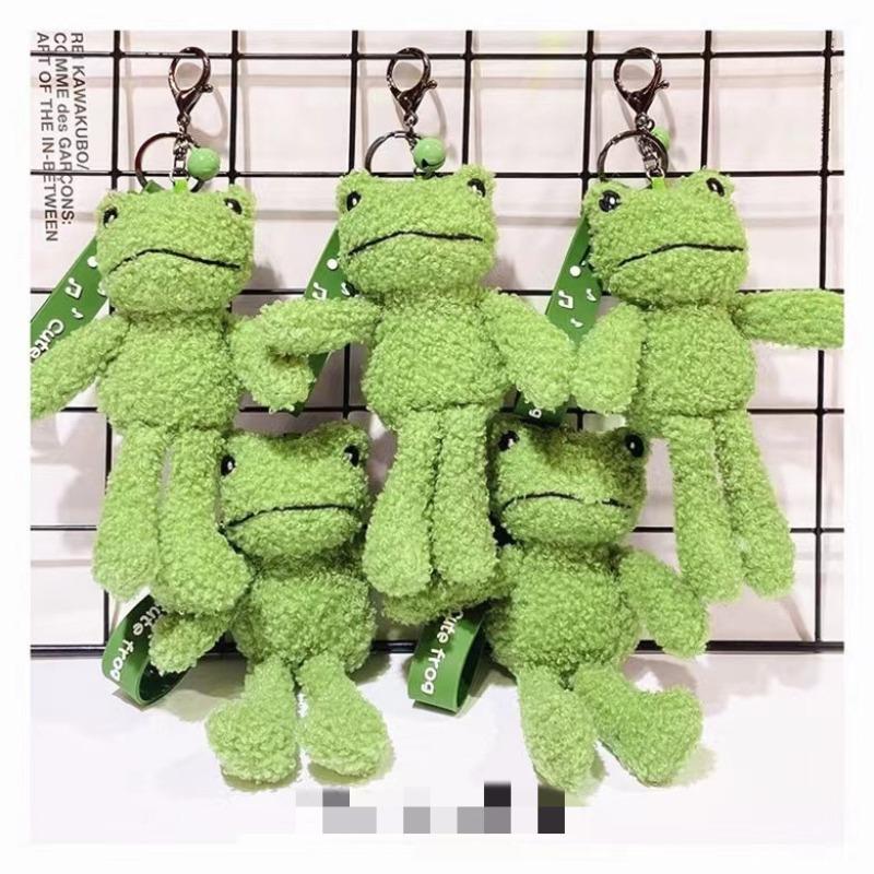 Internet celebrity explosion green plush frog doll buckle rope creative cute little frog bag keychain pendant