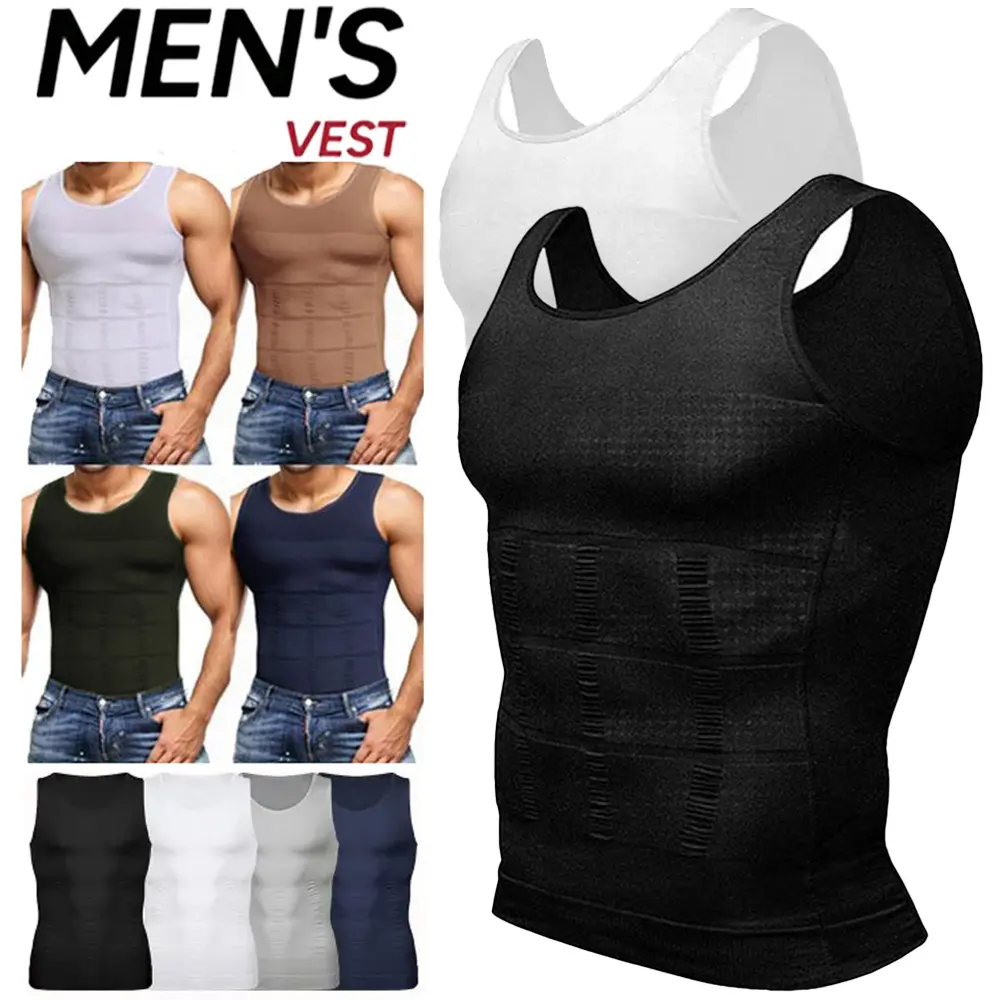 2/3/4 PACK Men's Compression Shirt, Tummy Control Body Shaper Tank Top, Gynecomastia Undershirt with Back Support
