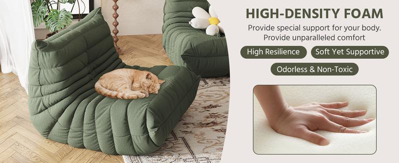 Bean Bag Chair, Fireside Chair, Large Bean Bag Chair for Adults, Bean Bag Chairs for Teens with High-Resilience Foam, Non-Slip Base Floor Lounge Sofa,Living Room (Green, Single)