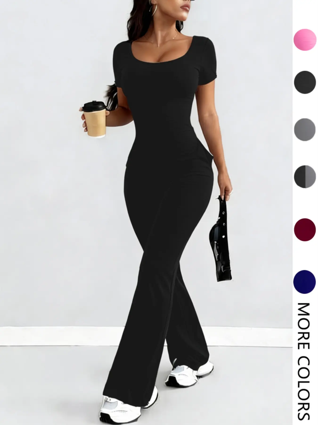 Women's Short Sleeve Long Pants Jumpsuit, Solid Color High Waist Comfortable with Pockets, Casual Loose Fit for All Seasons