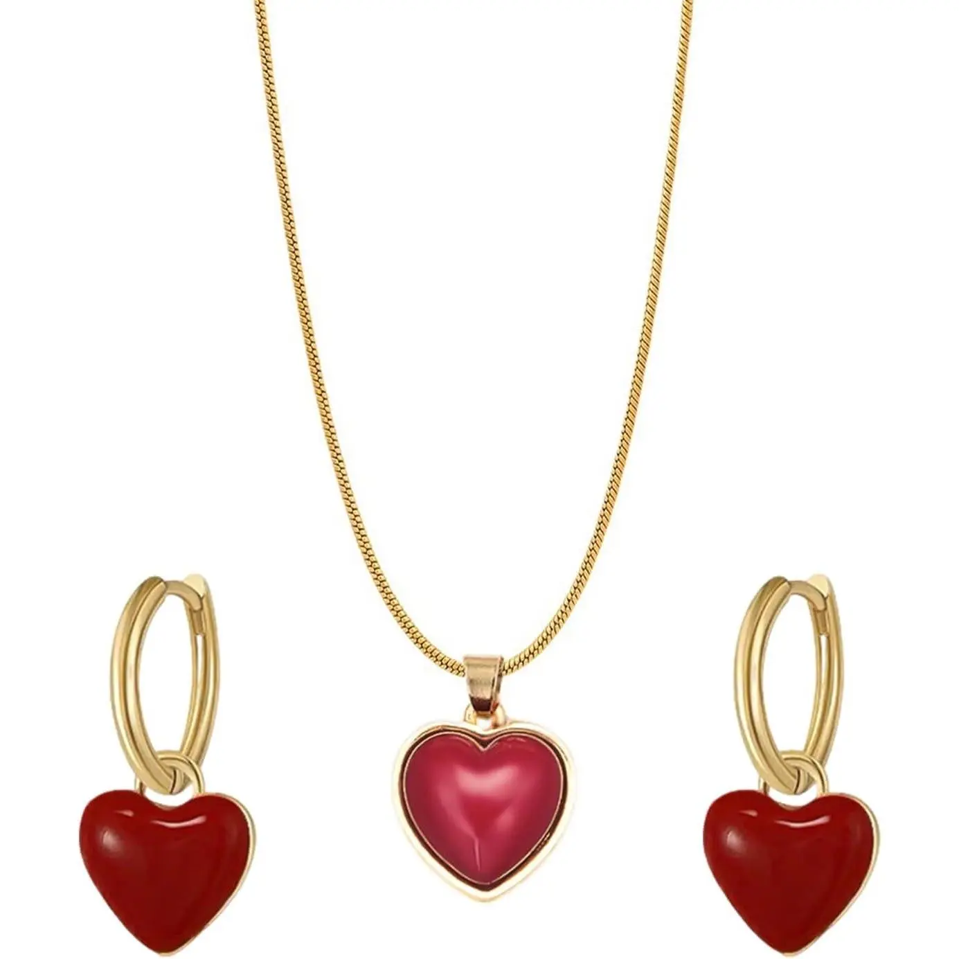 Valentines  Sets for Women Dainty Heart Pendant Necklaces Lightweight  Enamel Minimalist   Love Earrings