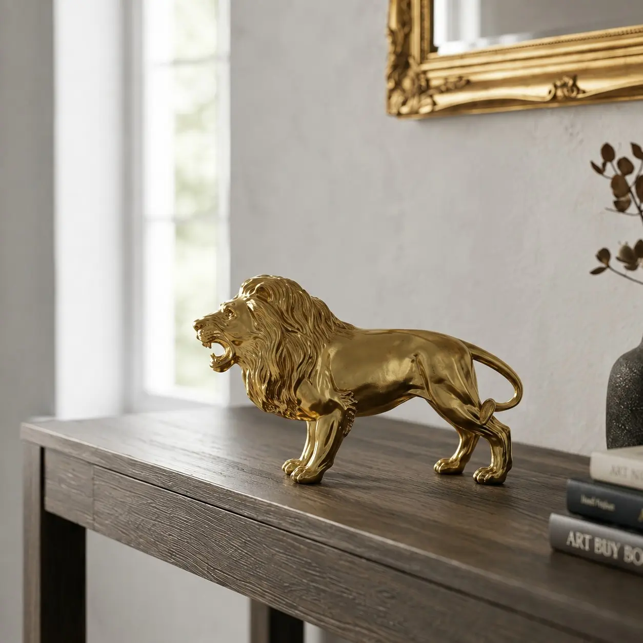 Golden Lion Statue Resin Animal Sculpture, Decorative Sculptures, Luxury Art Craft, Home Office Desk Decor, Modern Home Decoration, Gift for Successful Men, Father's Day Present, Decorative Statues