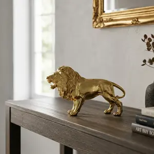 Golden Lion Statue Resin Animal Sculpture, Decorative Sculptures, Luxury Art Craft, Home Office Desk Decor, Modern Home Decoration, Gift for Successful Men, Father's Day Present, Decorative Statues