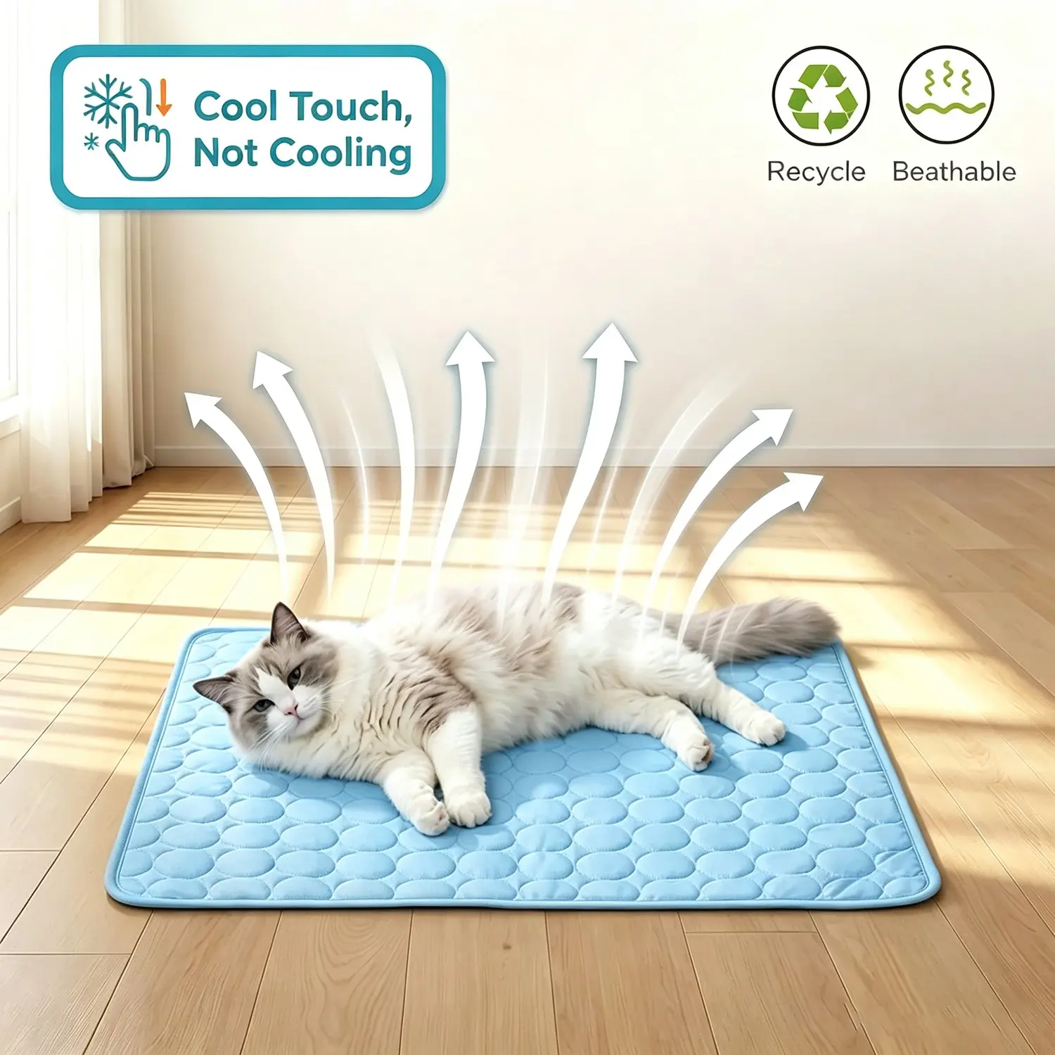 Cool Touch Pet Mat for Cats & Small Medium Dogs, Q-Max>0.4 Breathable Cool Pet Crate Pad Indoor for Puppy with Chill Fiber Innovative Mesh Base, Portable Washable Kennel Mat for Summer