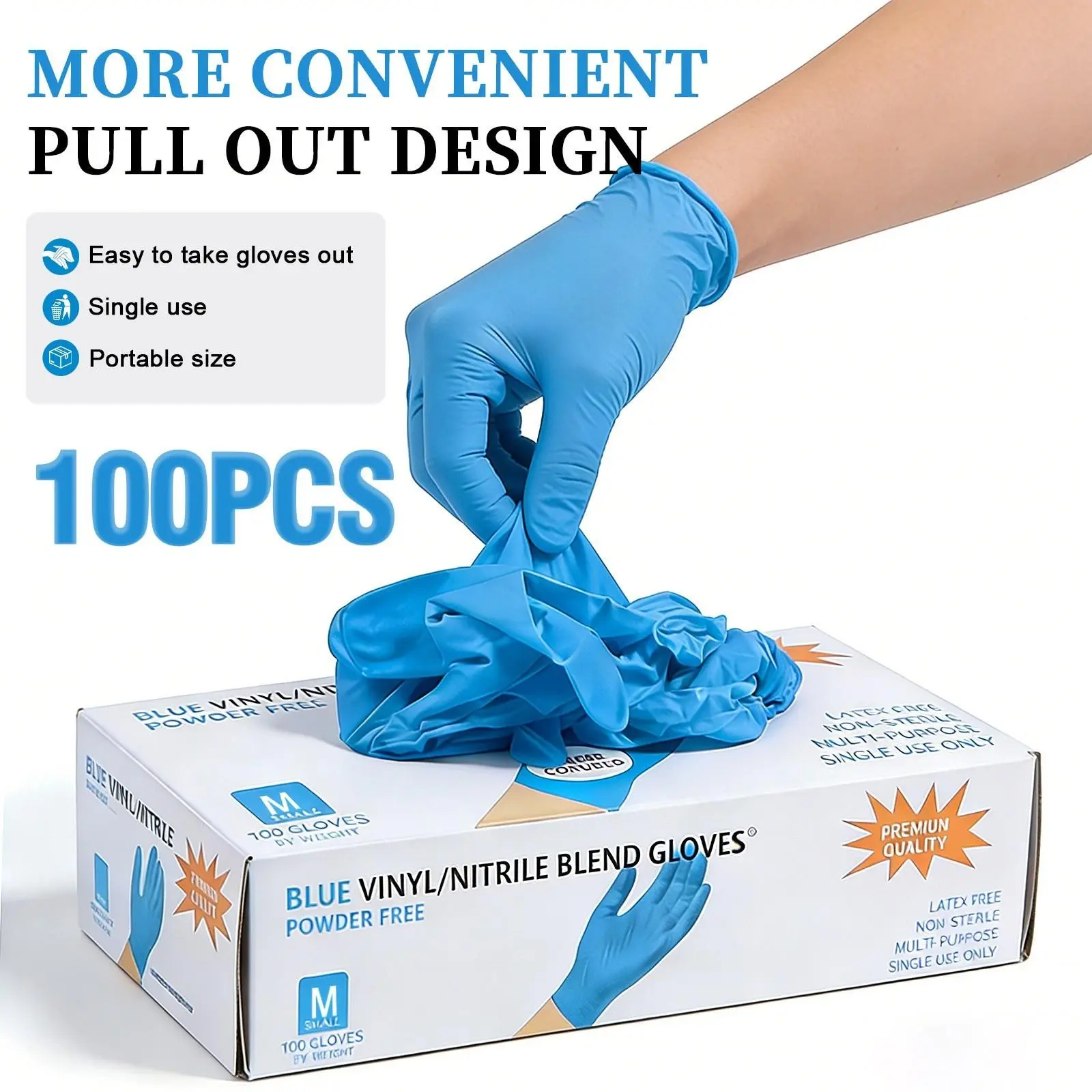 100pcs Blue/Black Disposable Nitrile Powder Free Gloves, Perfect for Tattooing, Manicures, and Salon Cleaning, Disposable Cleaning Gloves