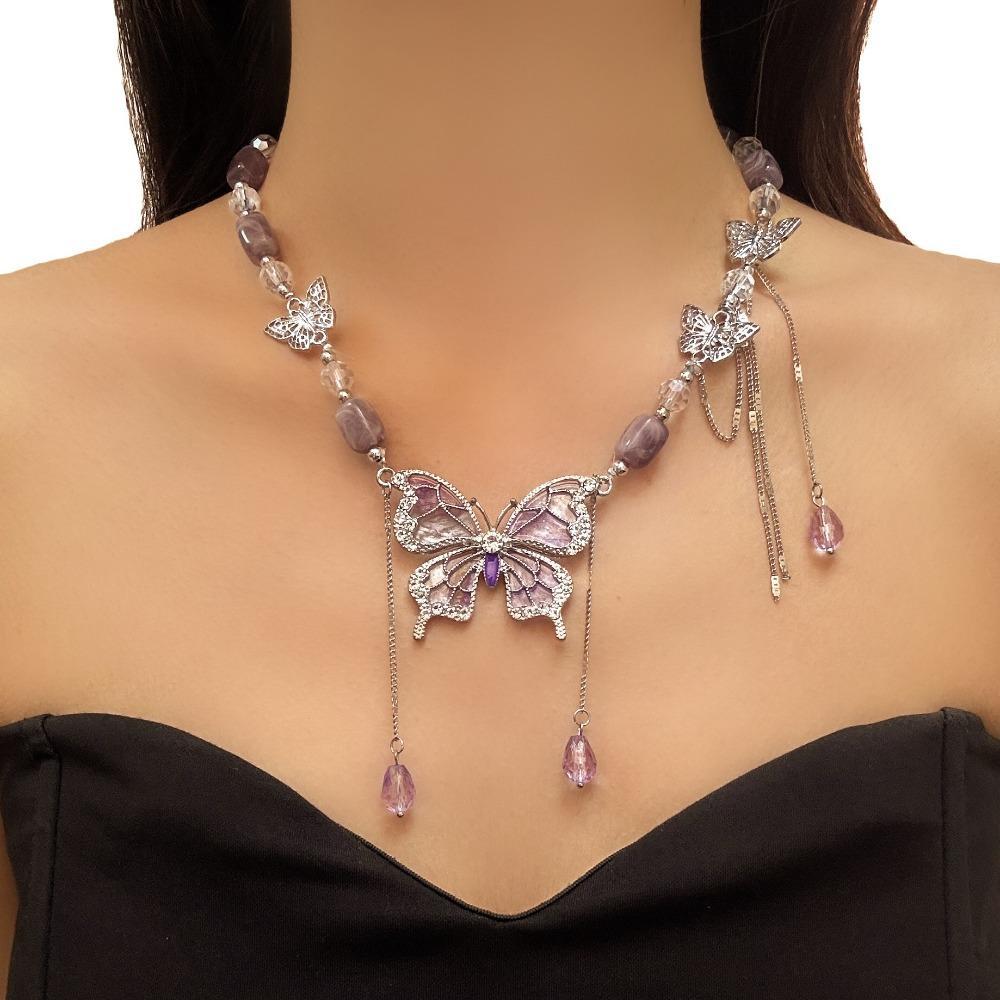 Dopamine Butterfly Tassel Choker Necklace for Women | Sweet Luxury Personalized Clavicle Chain, Unique Trendy Aesthetic Jewelry