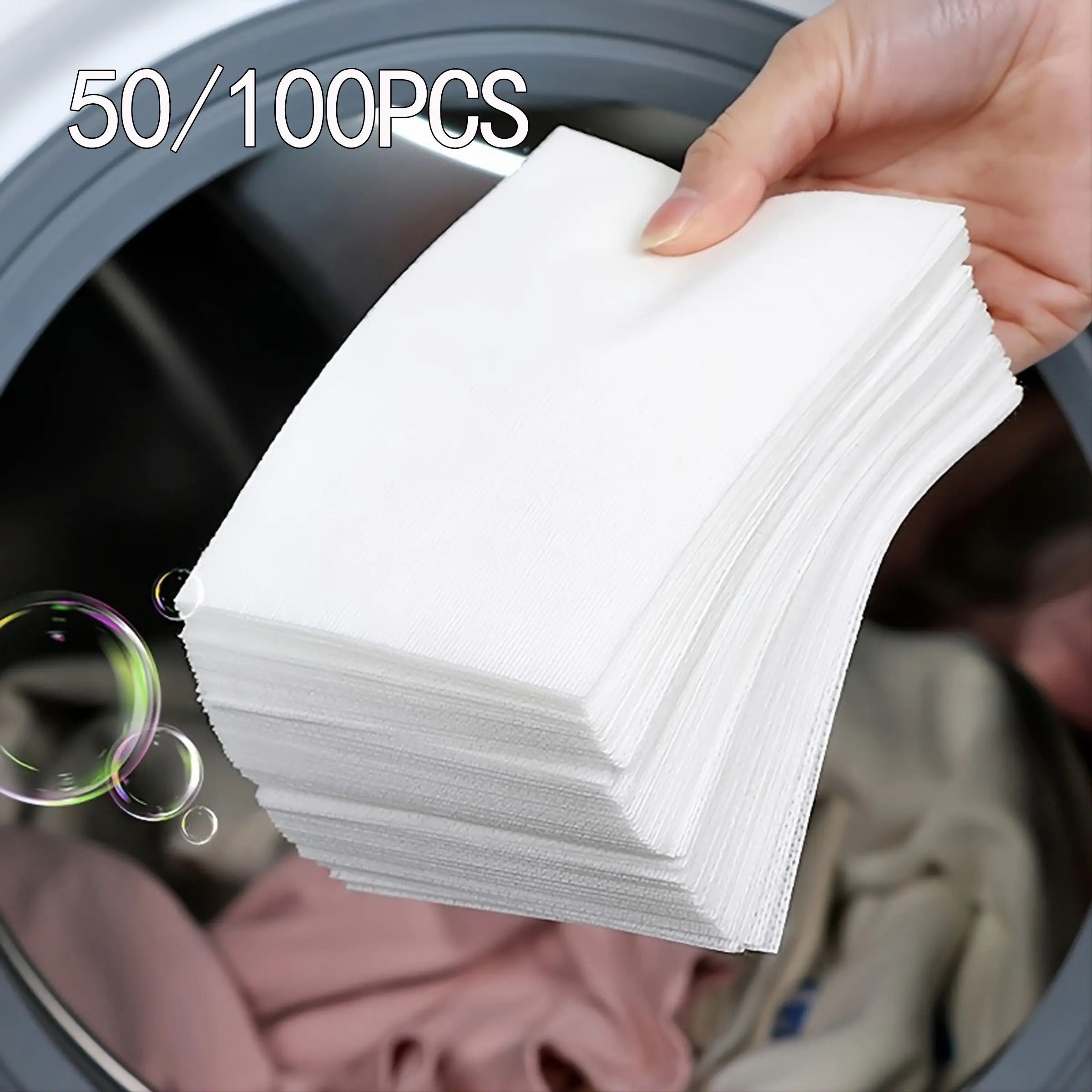 50 sheets/100 sheets anti-stain absorbent laundry sheets, non-woven laundry detergent sheets, eco-friendly reusable household laundry tools and accessories