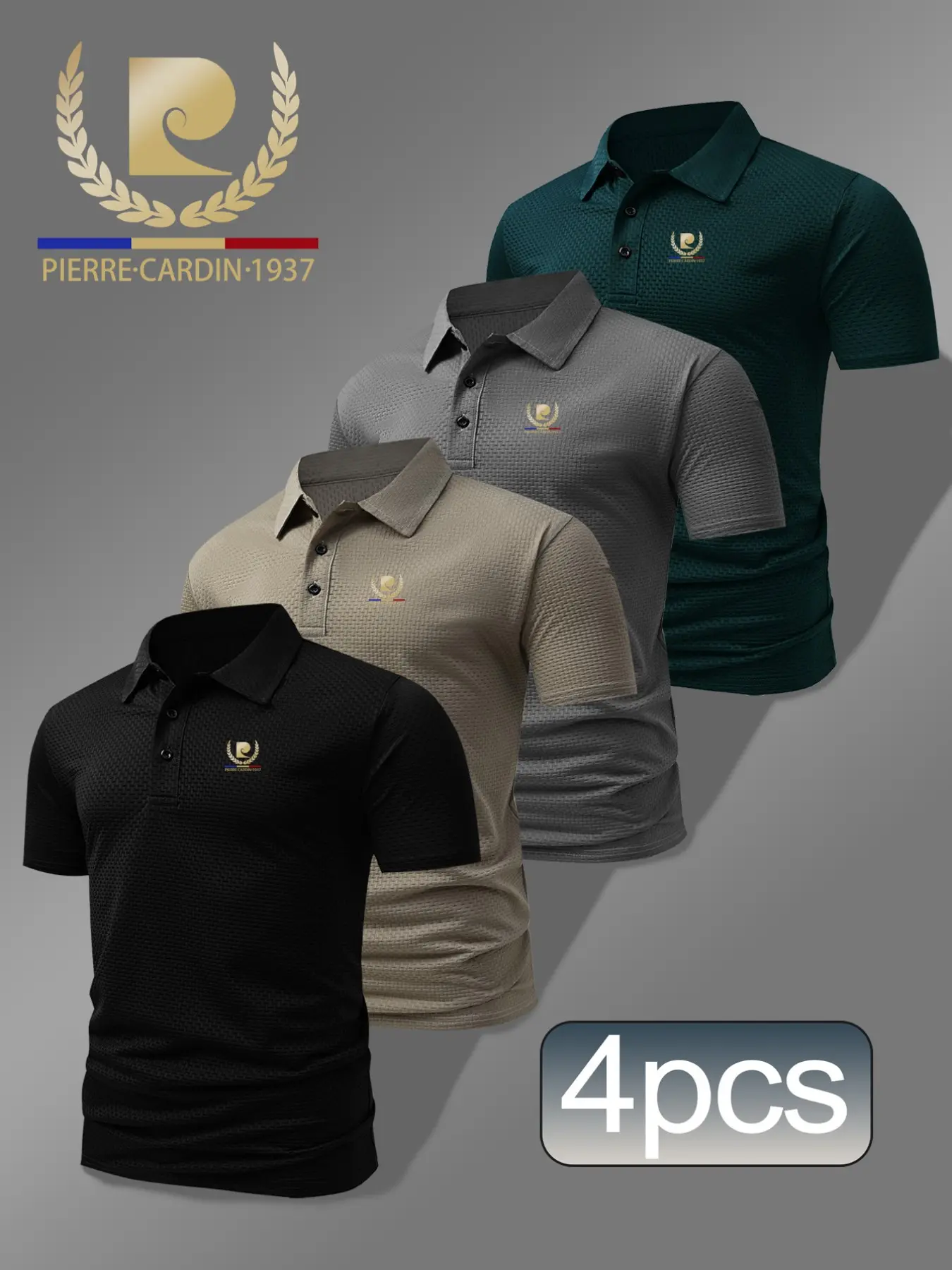 Men's Casual Fitted Polo Shirt, Geometric Print, Breathable Stretch Fabric, Four Seasons Wear, Comfortable High-Quality Top
