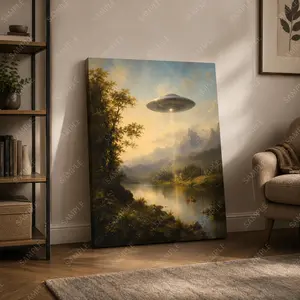 Landscape Canvas Wall Art,  Lake Sunset Decorative Poster Print, Fantasy Nature Aesthetic Poster for Living Room Bedroom Office Study Game Room Wall Decor, Available as Unframed Canvas Poster or Framed Canvas Wrap