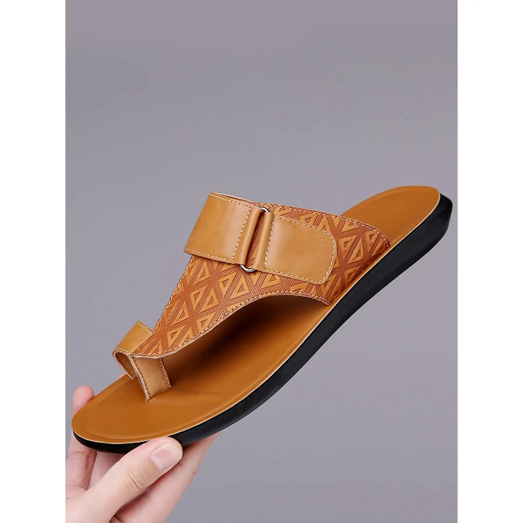 YYW1 Men's Sandals with Metal Accents, Non-Soft Sole, Breathable Beach Shoes, Casual Footwear Driving and Vacation, Flip Flop Sandals,shoes for back to school,back to school shoes