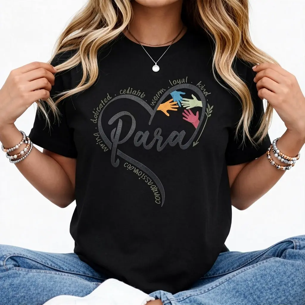 Para Heart Teacher Paraprofessional Paraeducator Graphic Print Shortsleeve Cotton T-Shirt