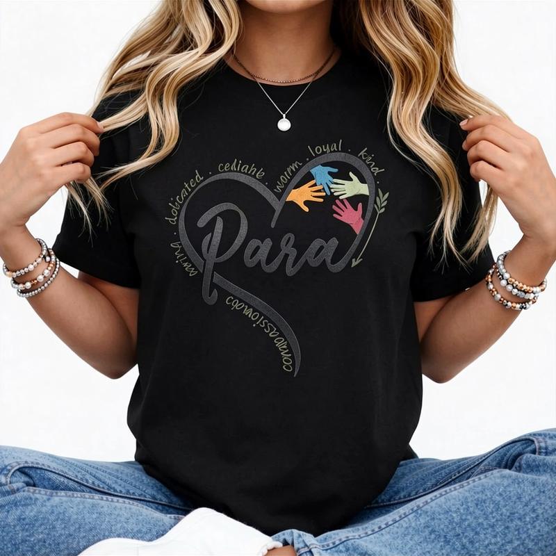 Para Heart Teacher Paraprofessional Paraeducator Graphic Print Shortsleeve Cotton T-Shirt